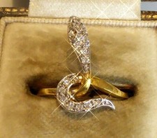 GEM SET SNAKE RING 18CT GOLD ON SILVER
