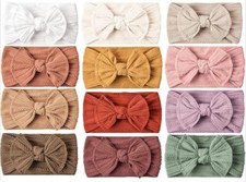  12 Baby Nylon Headbands, Elastics Hair Bow, Handmade Multicolored Baby Bows