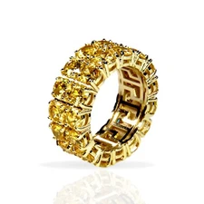 Iced Canary Yellow Dimond 2 Row Tennis Band Ring Mens Women cz Gold Plated