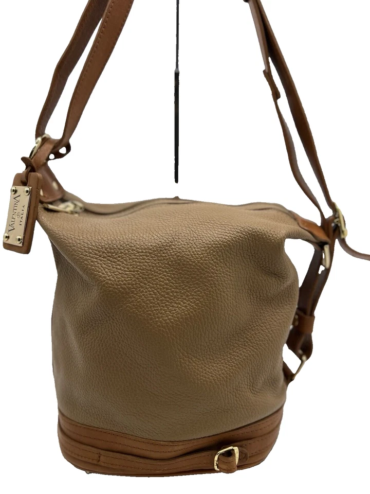 Bolso de Mano Valentina Cuero Guijarro Tostado Convertible Bolso Cubo Foto 4 de 4