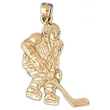 Hockey Player Charm Pendant 14k Gold (2.8 Grams)
