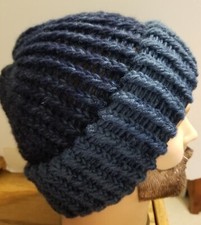 Dark Teal Dark Blue Wool Blend Soft Warm Hand Knitted 100 Handmade Beanie