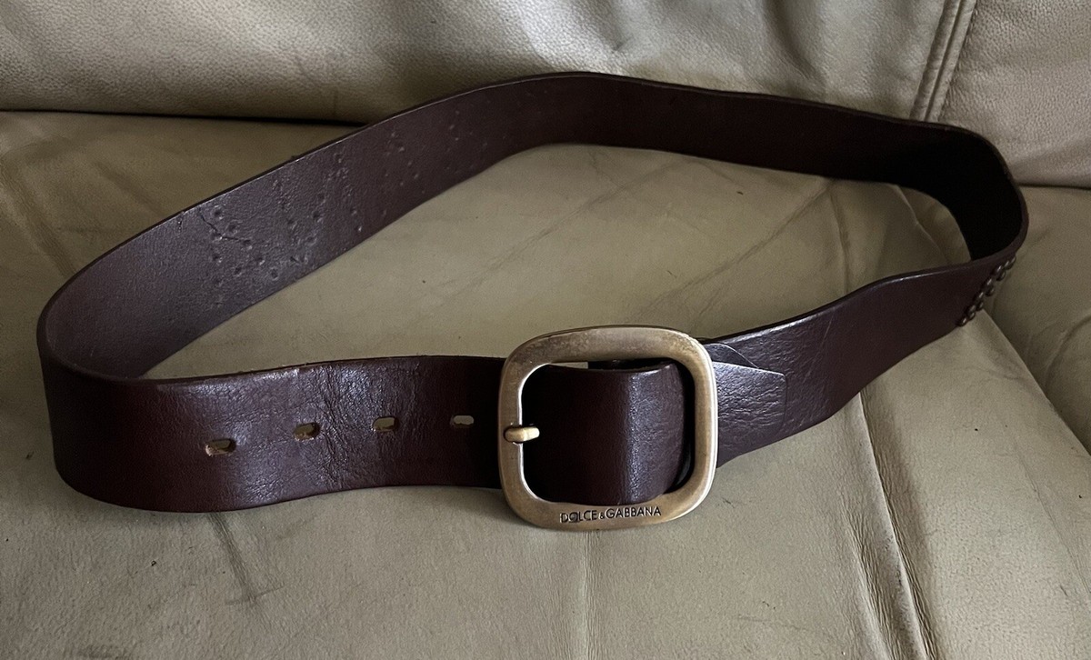Authentic Dolce and Gabbana Studded Brown Leather Belt 38” Long
