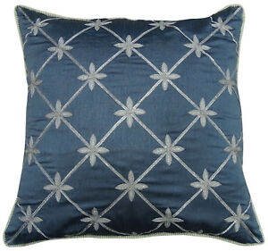 Indian Gray Decorative Pillow Cover Floral Embroidered Poly Dupion Cushion Case