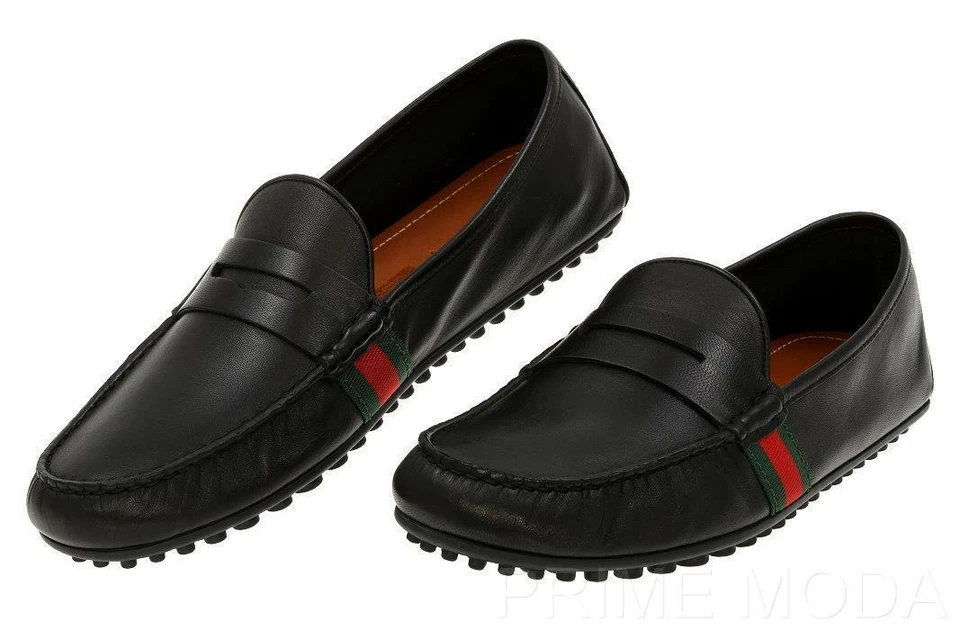 NUEVO GUCCI ZAPATOS DE CONDUCTOR MOCASINES CON DETALLE DE RED DE CUERO NEGRO SIN FORRO 14,5 G/US 15 Foto 2 de 4