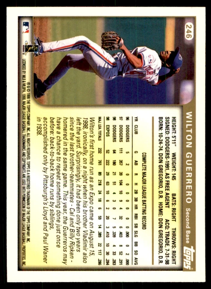 1999 Topps Wilton Guerrero A Montreal Expos #246 - Image 2 of 2