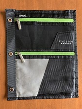 Mead Five Star Pen Pencil Case Zippered 3 Compartment Binder Pouch Black Yellow