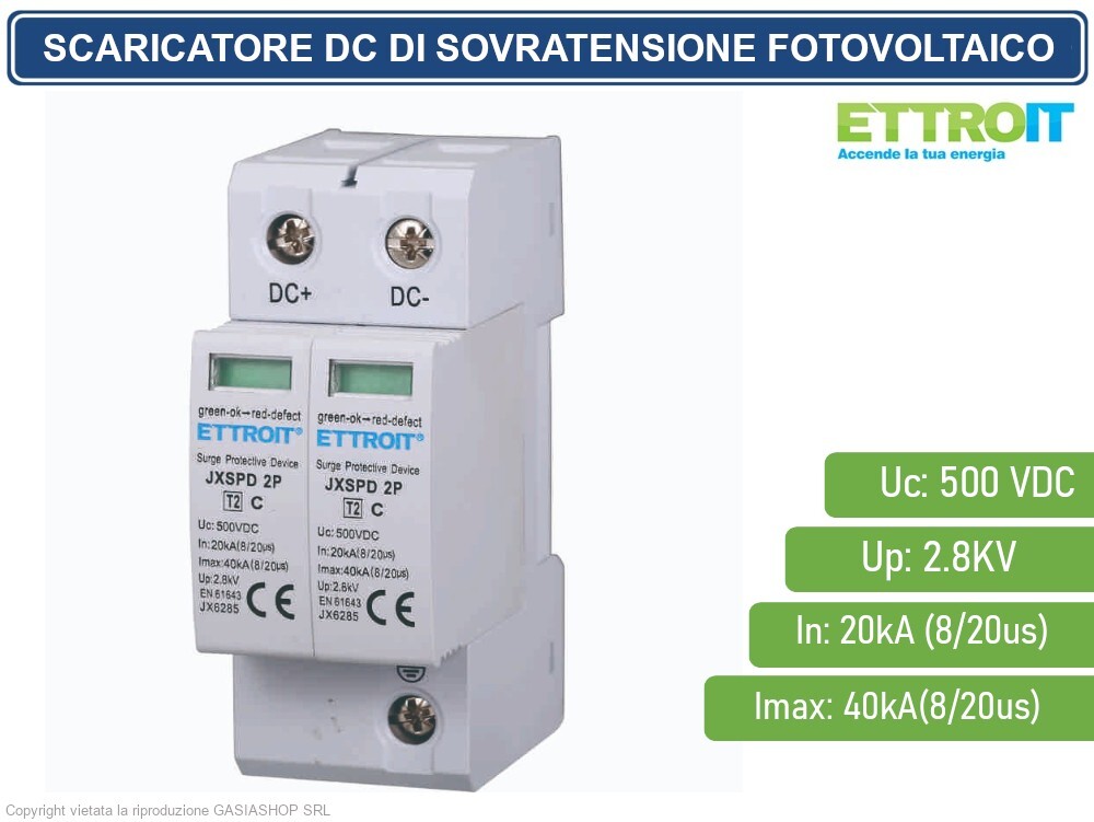 SCARICAT. LIMITATORE SOVRATENS. PER FOTOVOLTAICO TIPO 2 T2 D 2P DC500V 2.8KV20KA