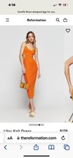 NWOT Reformation Lilou Rib Knit Midi Dress Med Citrus Ochre Side Cut-outs