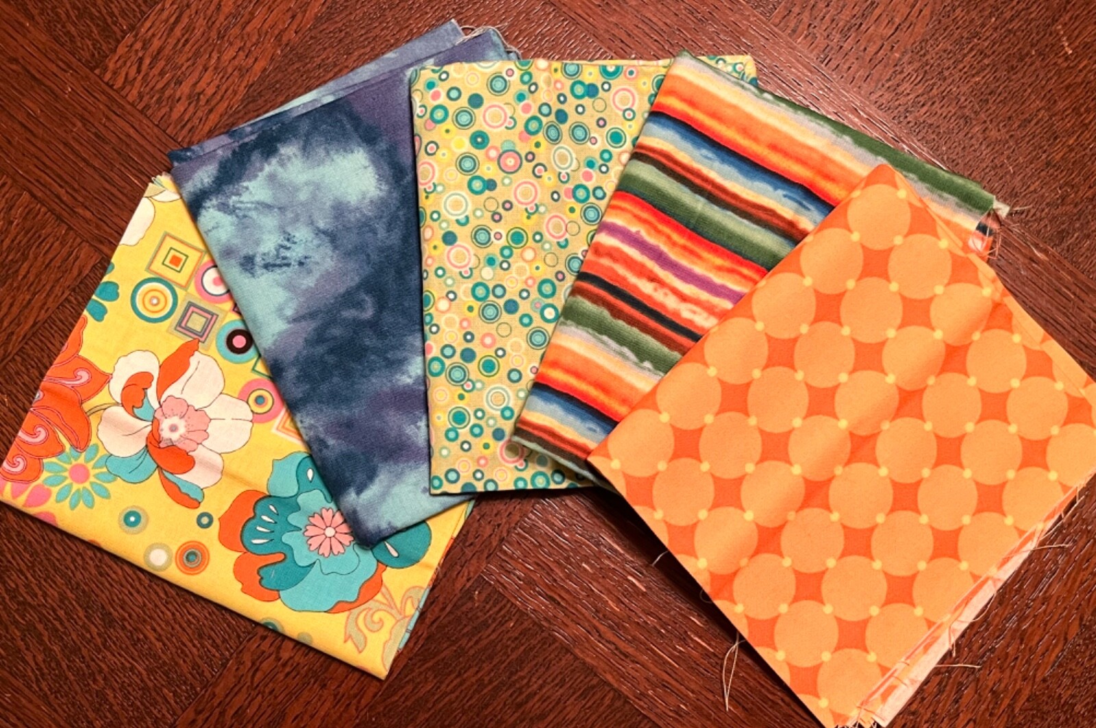 5 Fat quarter cotton quilting fabric bundle lot modern orange yellows