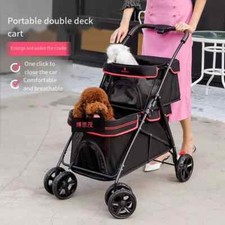 Pet Cart with Double Layers Enlarged Widened Cat Dog Stroller Outing Foldable