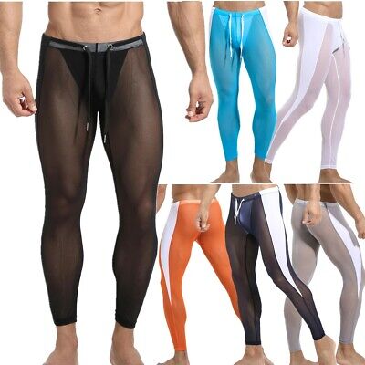 Sexy Mens Mesh Sheer Long Pants See Through Tights Sport Gym Trousers  Fitness