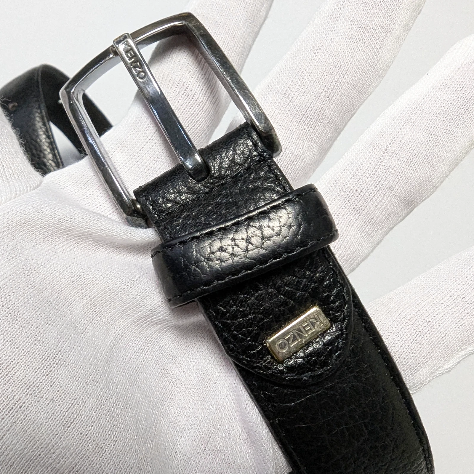Cintura abito Kenzo vintage anni 90 pelle nera fibbia metallo classica taglia 32 34 M
