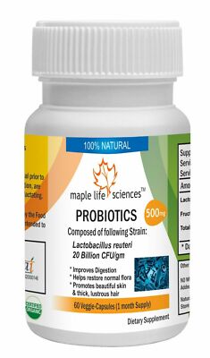 Maple Lifesciences Probiotic Blend - Lactobacillus Reuteri 20 Billion CFU Per Gram, 25 Capsules 5 thumbnail image