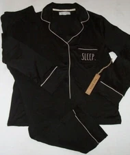 NWT Rae Dunn SOLID BLACK Classic Matte Jersey Knit Pajama/Lounge Set M SLEEP!