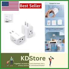 2 Pack Old Home 2 to 3 Prong Outlet Adapter Wall Extender Splitter White