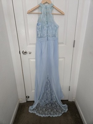 light blue lace bridesmaid dresses A line Long Light Blue Lace Prom Dress – daisystyledress