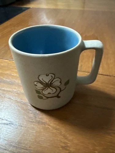 Vintage Pigeon Forge Pottery Dogwood Flower Stoneware Coffee Mug Blue Inside