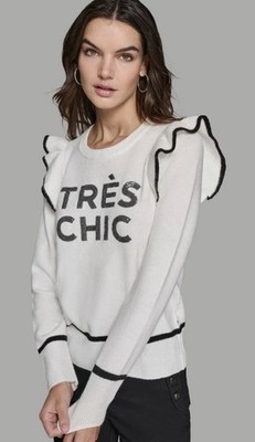 karl lagerfeld paris  TRES CHIC RUFFLE SLEEVE SWEATER sz L