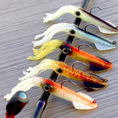 2x Squid Soft Fishing Lure Lead Head Jig 3D Eyes Octopus Saltwater Bait 14cm/35g