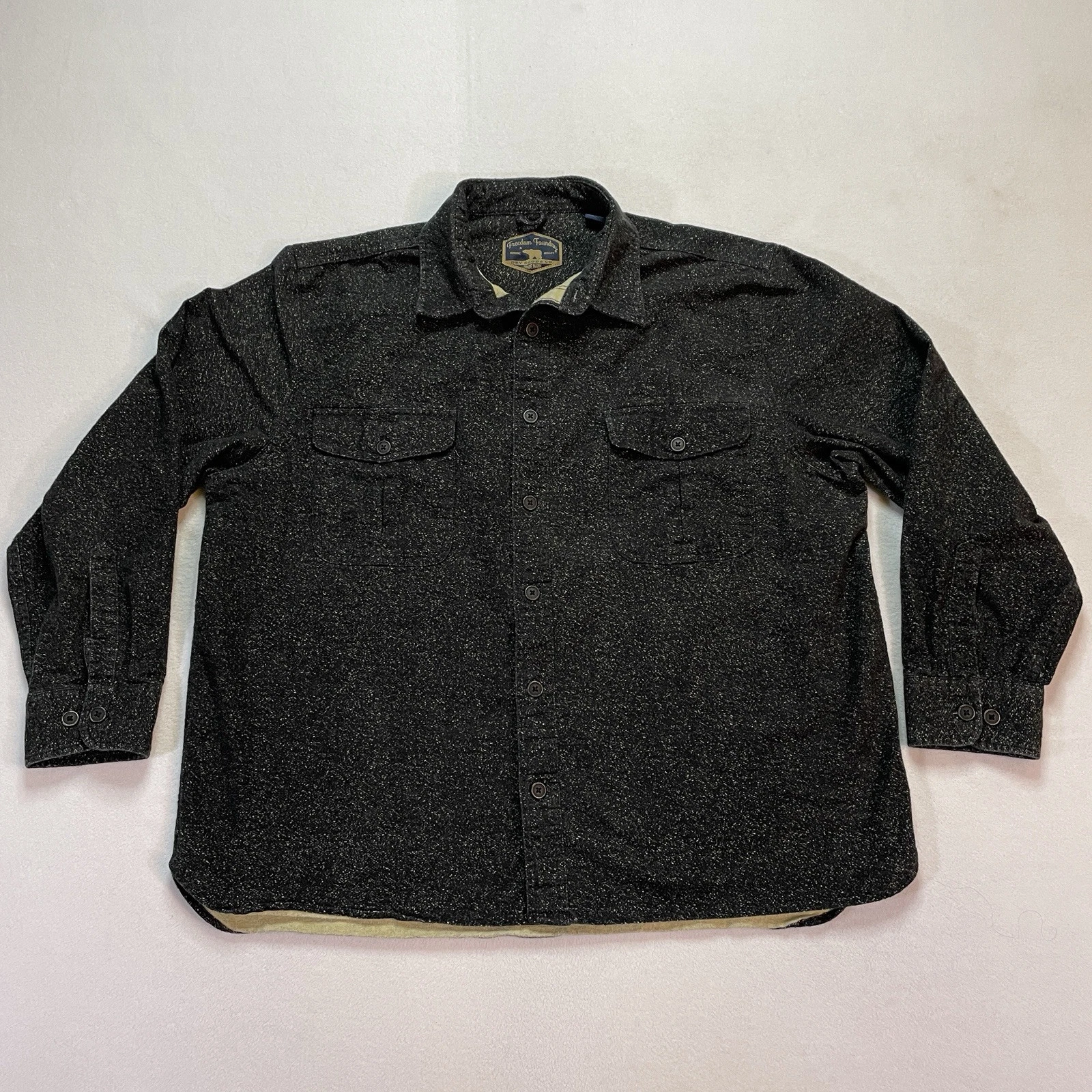 Freedom Foundry Shirt Mens 2XL Black Gold Specs Button Up Flannel Hiking Outdoor