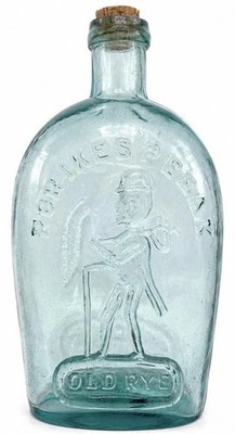 Rare Pikes Peak Old Rye Historical Flask Bottle Aqua Glass Embossed Whiskey