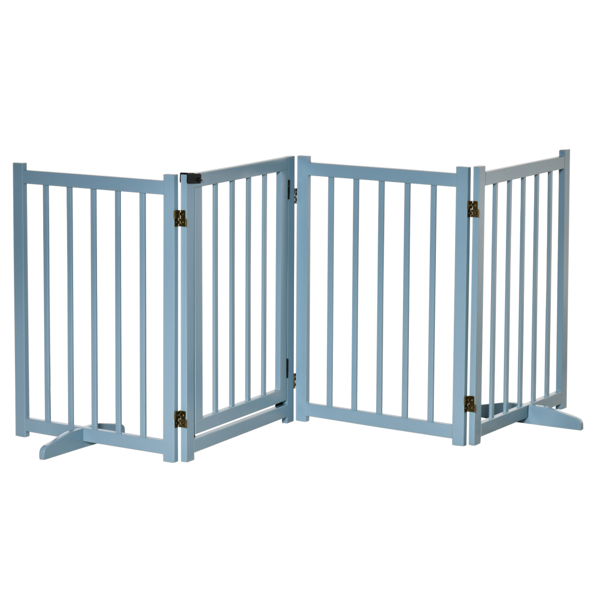 PAWHUT Freestanding Pet Gate for Small & Medium Dogs, Wooden Dog Safety Barrier in Blue - Image 2
