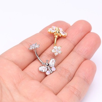 Spring Essence Butterfly Flower Sparkle Belly Button Ring 14ga