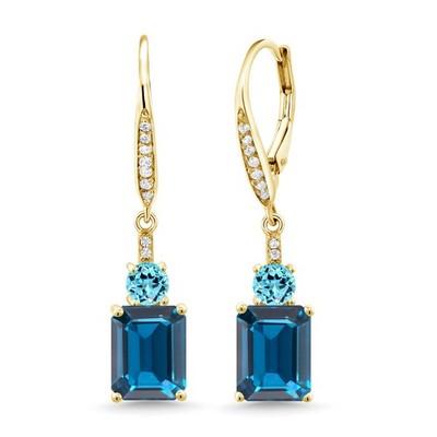 18K Yellow Gold Plated Silver London Blue Topaz and Swiss Blue Topaz Dangle