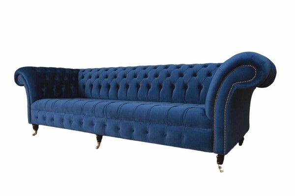 Chesterfield Big Sofa Couch Textil Samt Polster Sofas 4 Sitzer Couchen-image