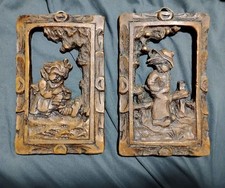 Ardalt Antique Resin Wall Plaques Set of 2 Children Figures Brown Vertical