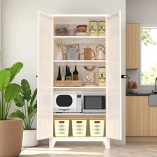 Kitchen Pantry Cabinet Metal Cream,71" Tall Freestanding Pantry Storage Cabin...