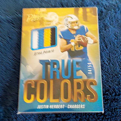 Panini 2021 Prestige True Colors Justin Herbert Chargers TC-JH Prime MEM /50
