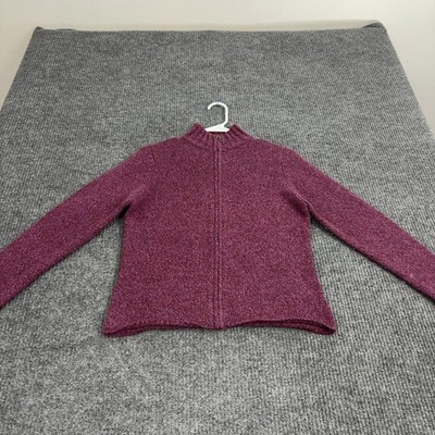 L.L. Bean Sweater Women XS Purple Lambswool Angora Full Zip Mock Neck Classic