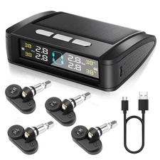 Wireless Solar TPMS LCD Car Tire Pressure Monitoring System w/4 Internal Sensors