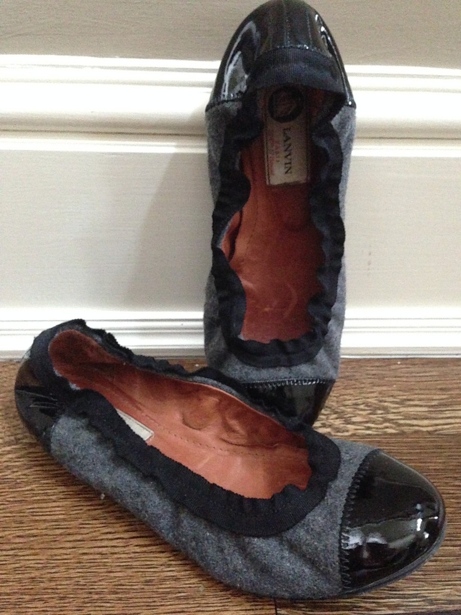 LANVIN Ballet Flat 36 1/2 US 6.5 Womens Gray Wool Black