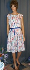 NWOT Pretty Nine West Bright White & Multi Watercolor Fit and Flare Dress, 14