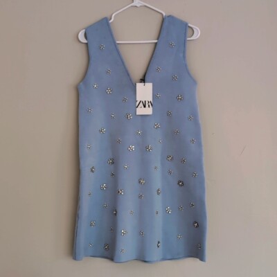 Zara BEADED PEARL JEWEL KNIT MINI DRESS Light Blue 2142/081 S M L NWT | eBay Zara BEADED PEARL JEWEL KNIT MINI DRESS Light Blue 2142/081 S M L NWT | eBay