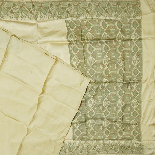 Tissu Sari Vintage En Soie 100% Pure - Jaune, Tissé Main - 208 X 41 Pouces (~5.3m X 1m) - Pour Couture Ou Décoration