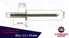 POP RIVETS DOME HEAD Ø 3.2 mm A2 STAINLESS STEEL OPEN END BLIND VARIOUS LENGTH