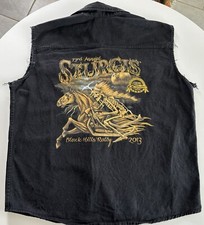 Sturgis 2013 73rd Annual Black Hills Rally Black Denim Vest Raw Sleeve Hem 3XL