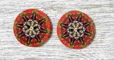 flowers boho wood buttons sewing 2 holes 1 inch (set #1042) 2pc