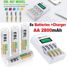 8x EBL 1.2V AA Batteries 2800mAh Rechargeable AA Ni-MH Battery and LCD Charger