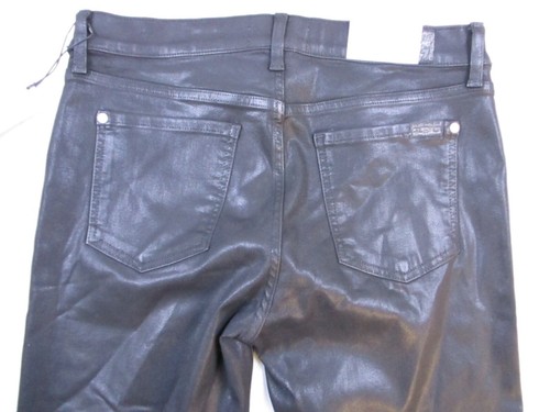 Jeans 7 For All Mankind The Ankle Skinny Maternity 29 neri lucidi cera nuovi con etichette - Foto 12 di 13
