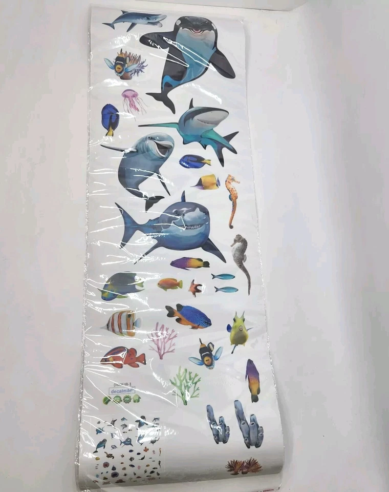 Juego de calcomanías de pared Ocean Life tiburón ballena tortuga delfín pez cáscara y palo Foto 4 de 4