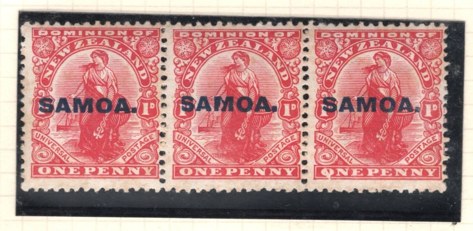 SAMOA Page *Q FLAW* STRIP{3} Mint & *GRI* OCCUPATION Overprint Card WW1 MAL66 - Image 3 of 4