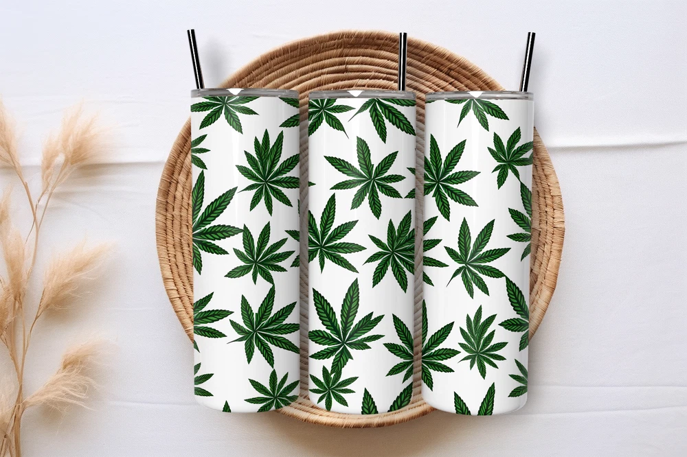 Tumbler Skinny 20oz  w/ Lid & Straw  Weed Leaf Cannabis Marijuana 420