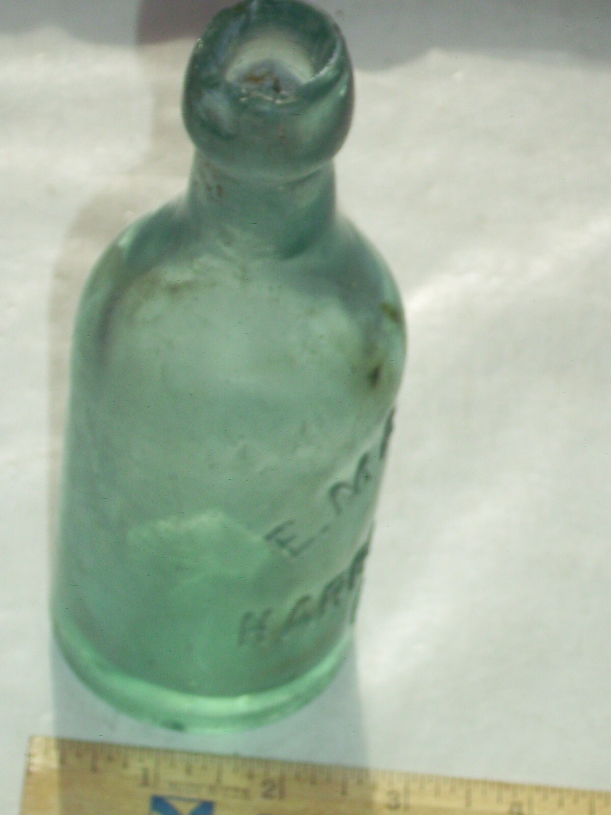 Vintage blue embossed  E. Marsili Harrisburg, Pa. affixed blob top glass bottle