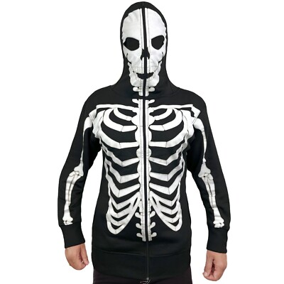 Women s Glow in The Dark Skeleton Zip Up Hoodie Full Face Mask Halloween Costume