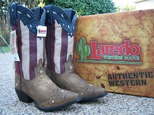 NUEVAS Botas de Vaquero del Oeste de Cuero Patriótico Estrellas y Rayas Laredo Keyes para Damas